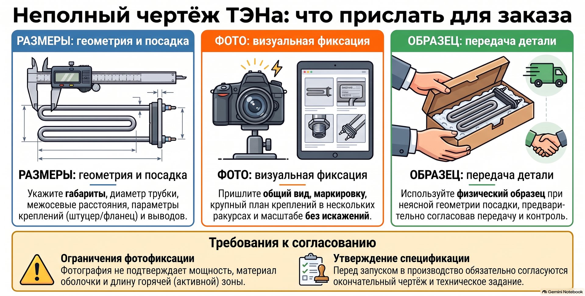 Неполный чертёж ТЭНа: какие размеры, фото и образец помогут оформить заказ — памятка