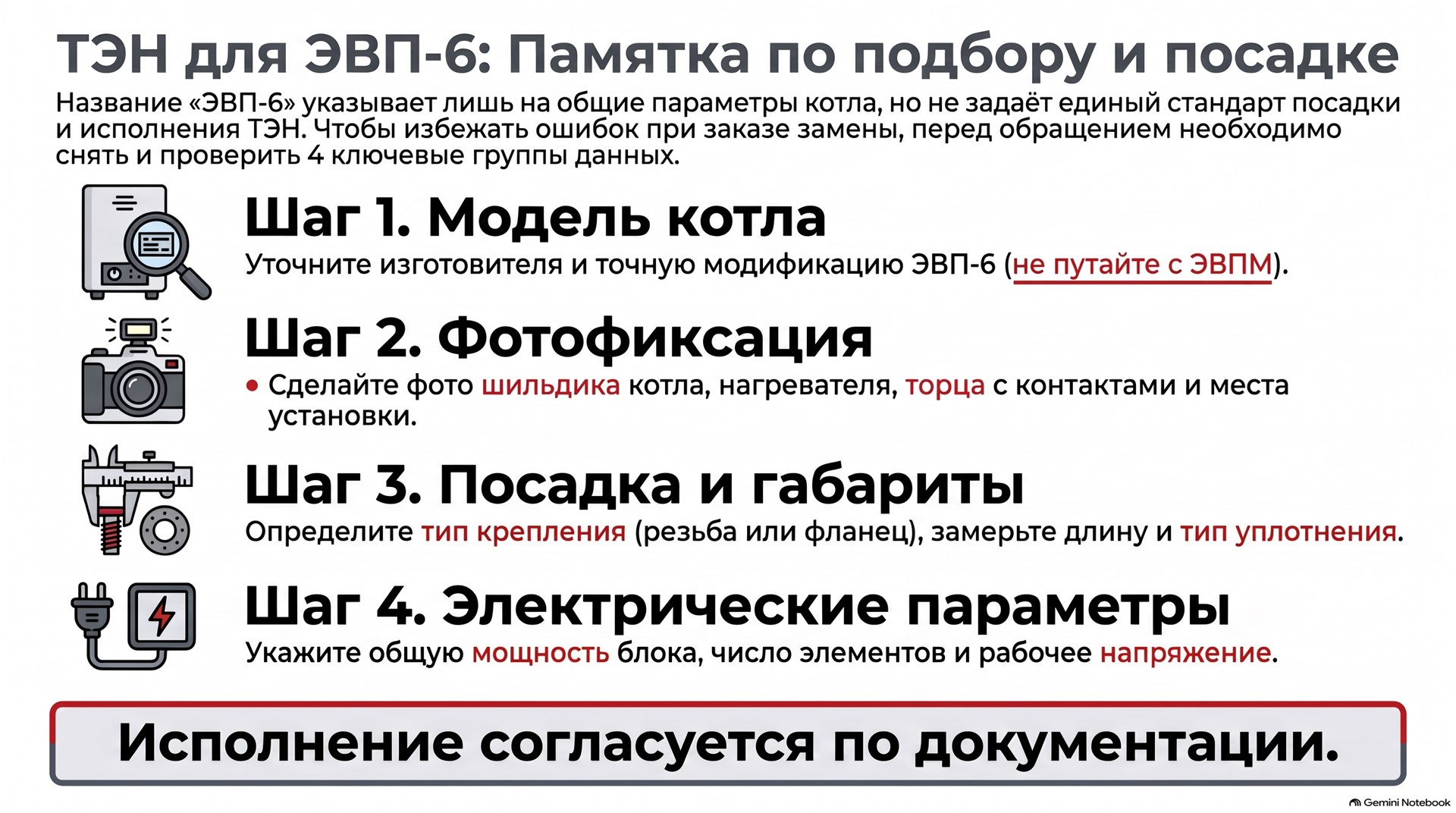 ТЭН для ЭВП-6: памятка для подбора